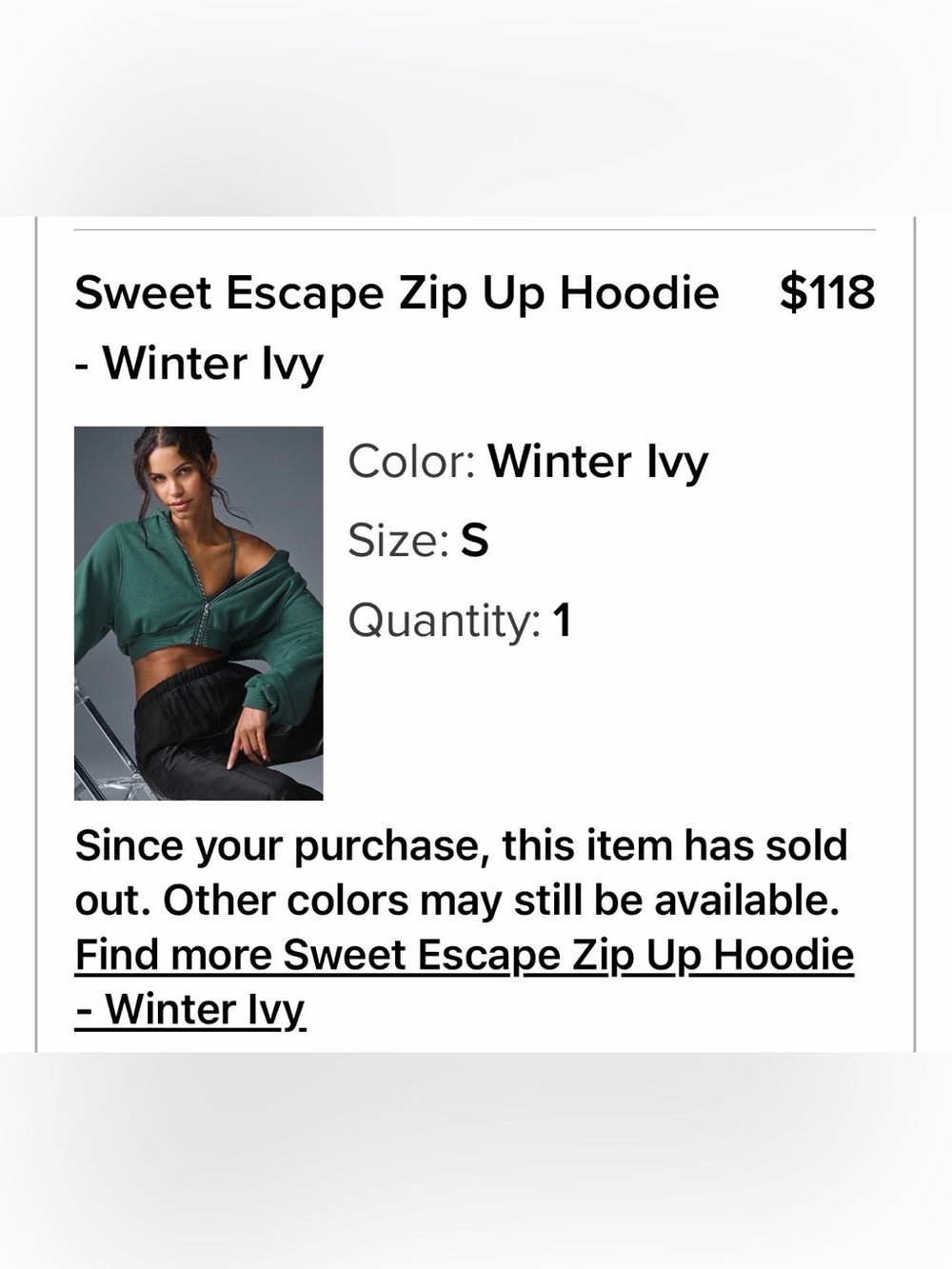 Alo Yoga Cropped Teal Zip-Up Hooded Sweatshirt